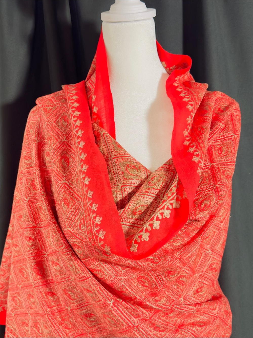 Beautiful Red & Gold Embroidered Woman's Sari Shawl Scarf Stole Soft Wrap 29x80